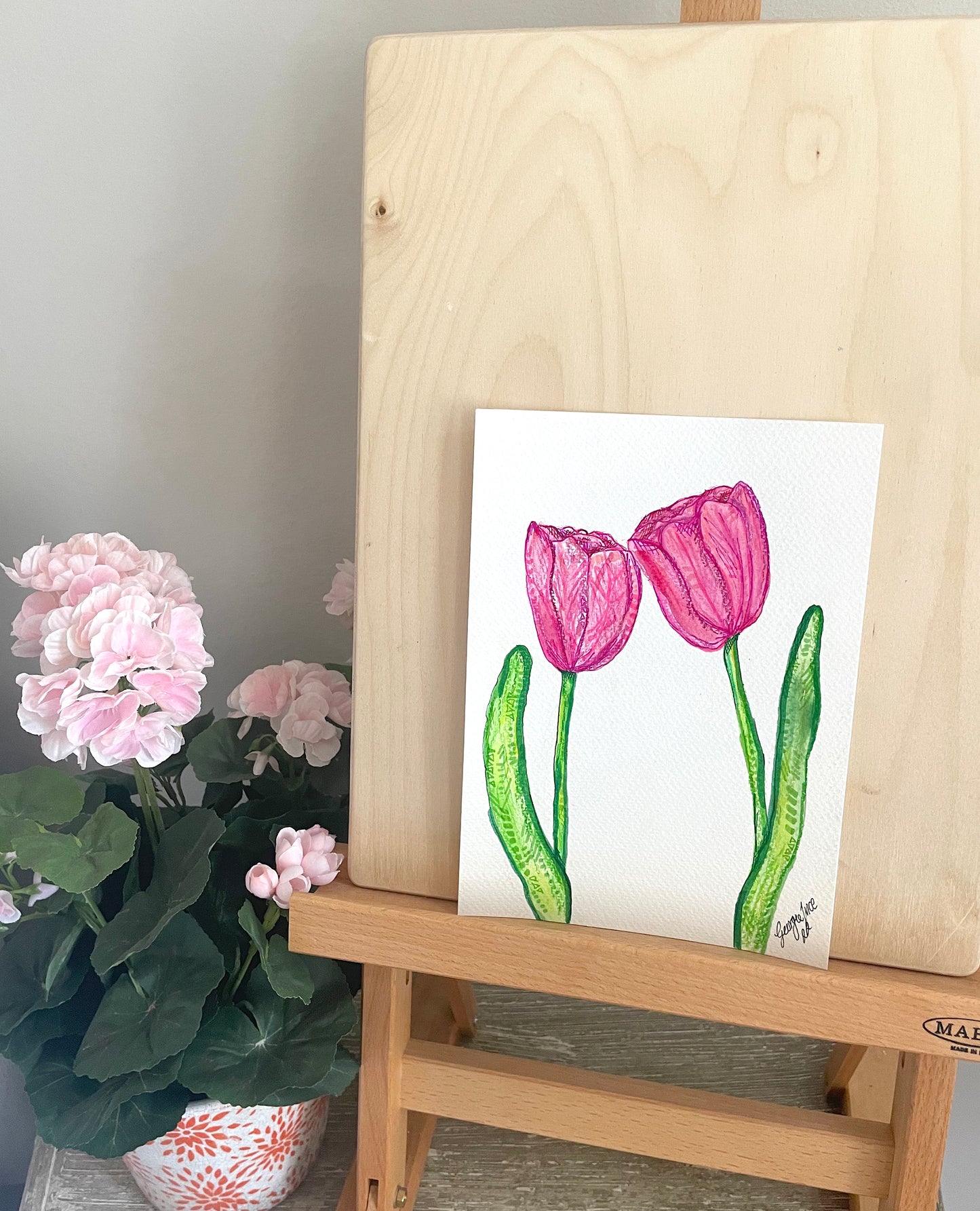 Pink tulip | A5 watercolour original