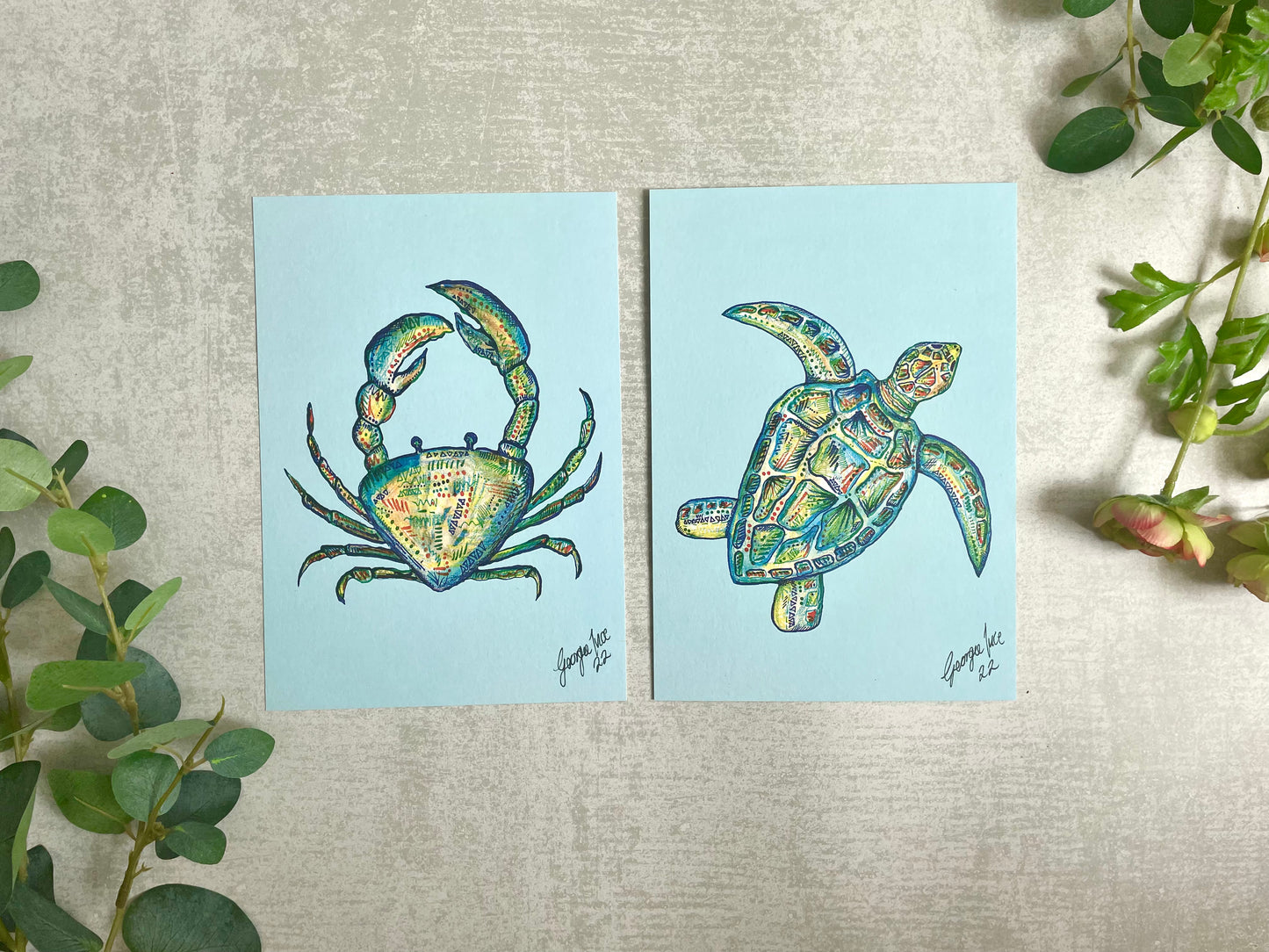 Turtle and crab prints (A5)