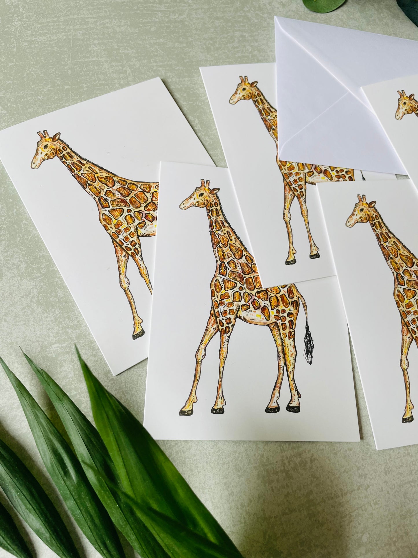 Set of 5 matching giraffe cards made in the UK