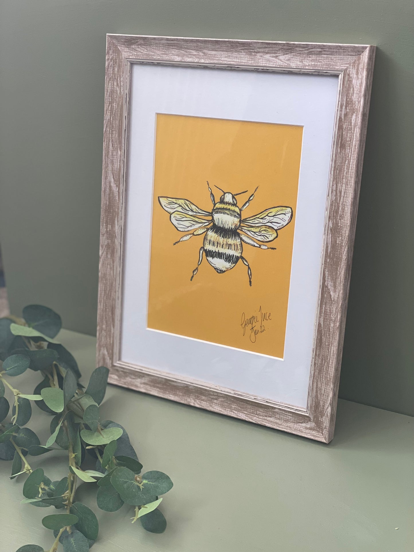 Bumble Bee Art, Brown Bee Fine Art Print, Bee Drawing