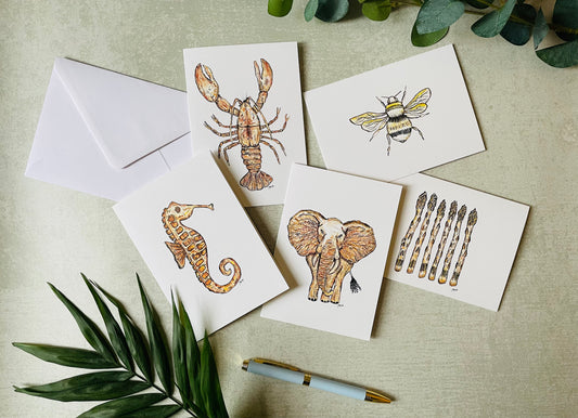 Bundle of 5 illustrated cards made in the uk