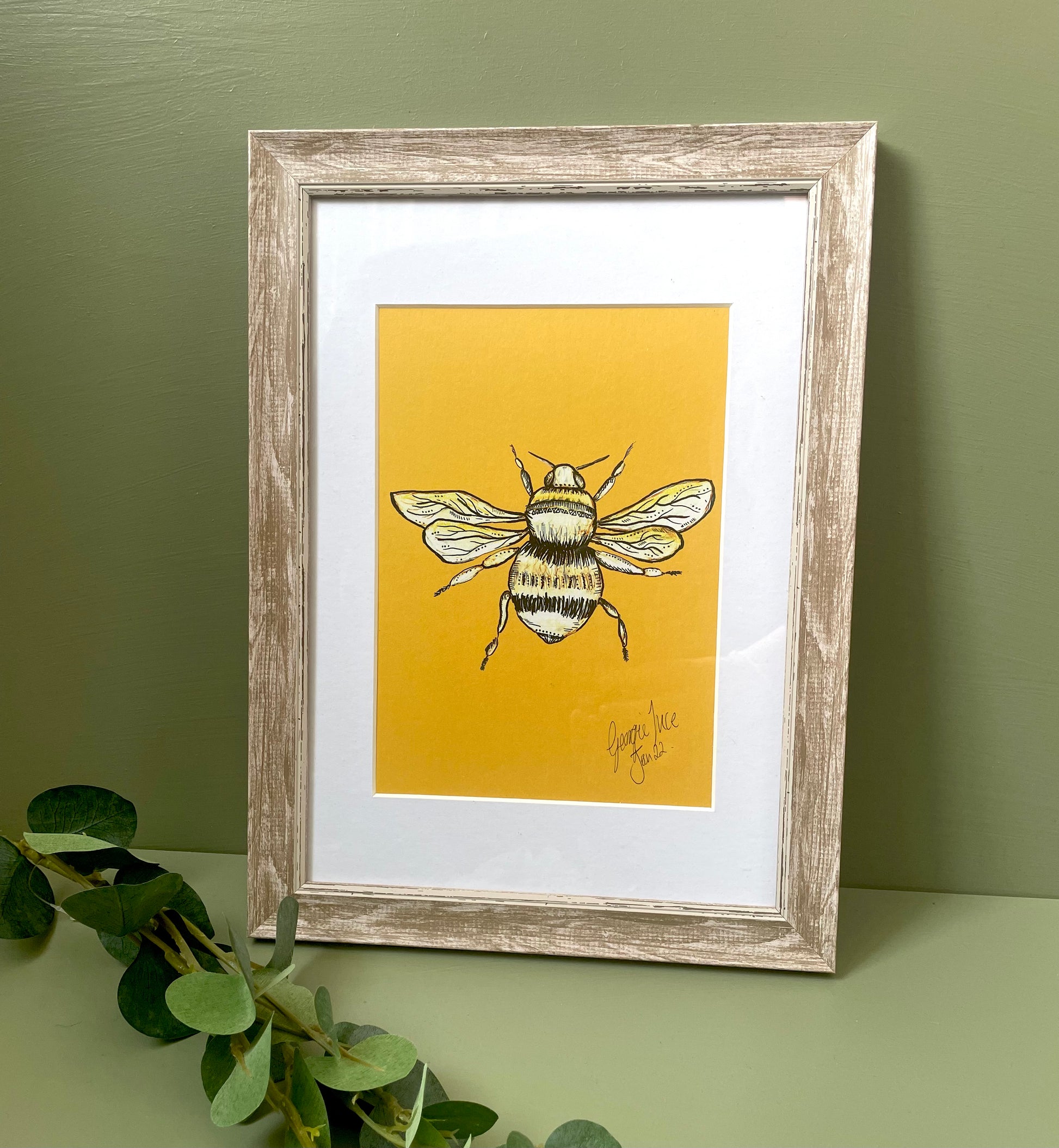 Bumble Bee Art, Yellow Bee Fine Art Print, Bee Drawing