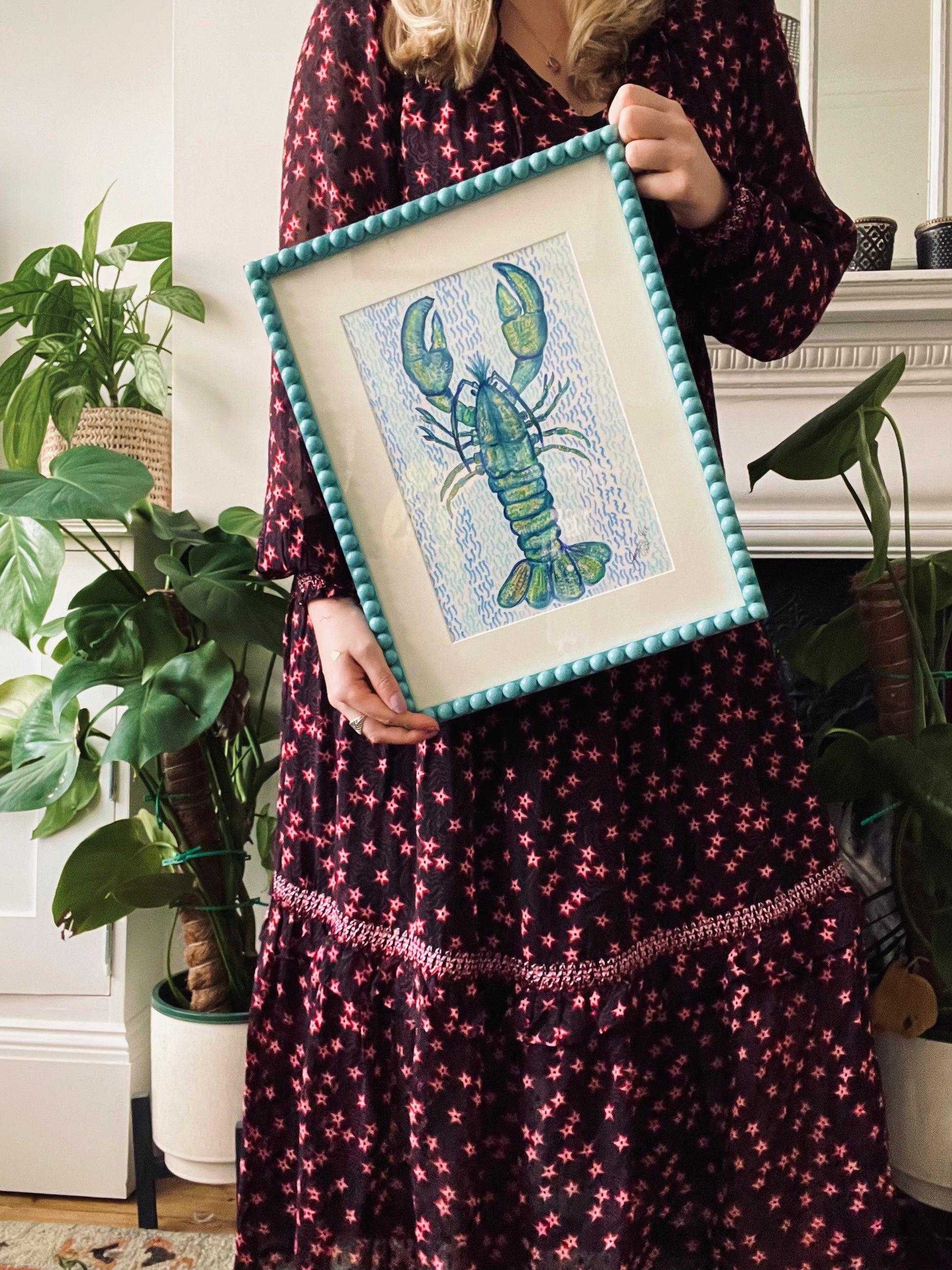 Blue lobster Wooden Hand Painted Bobbin Photo Frame