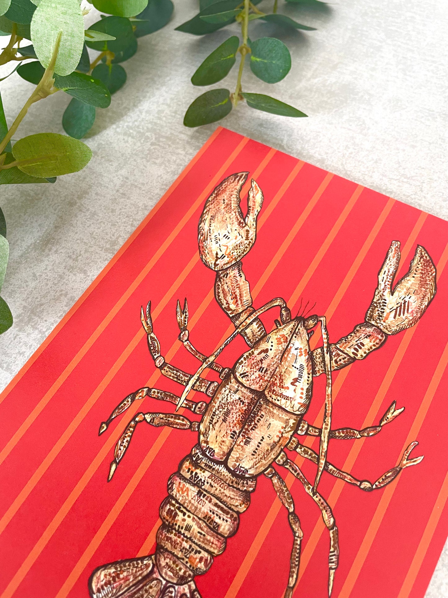 Red & Orange stripe Lobster Print