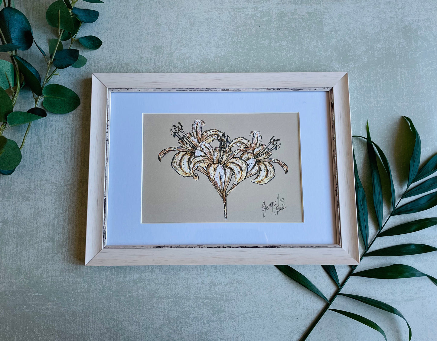 Framed Lily Print with Beige Background