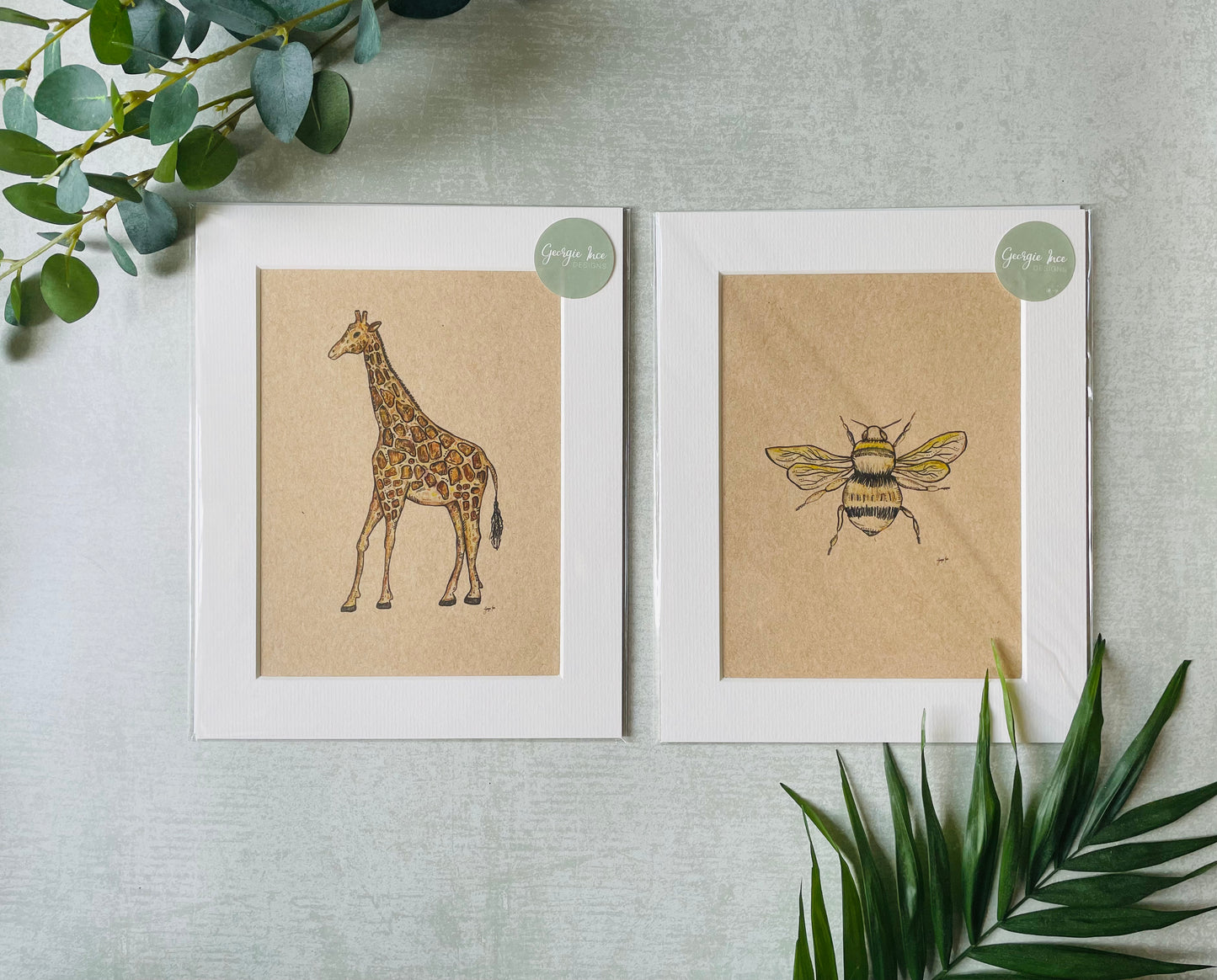 Bee & Giraffe Art Prints Pair