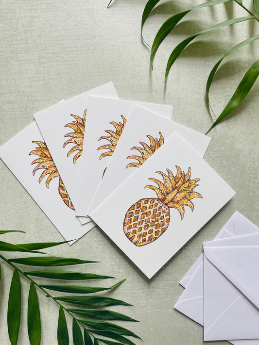 Set of 5 hand drawn matching pineapple cards