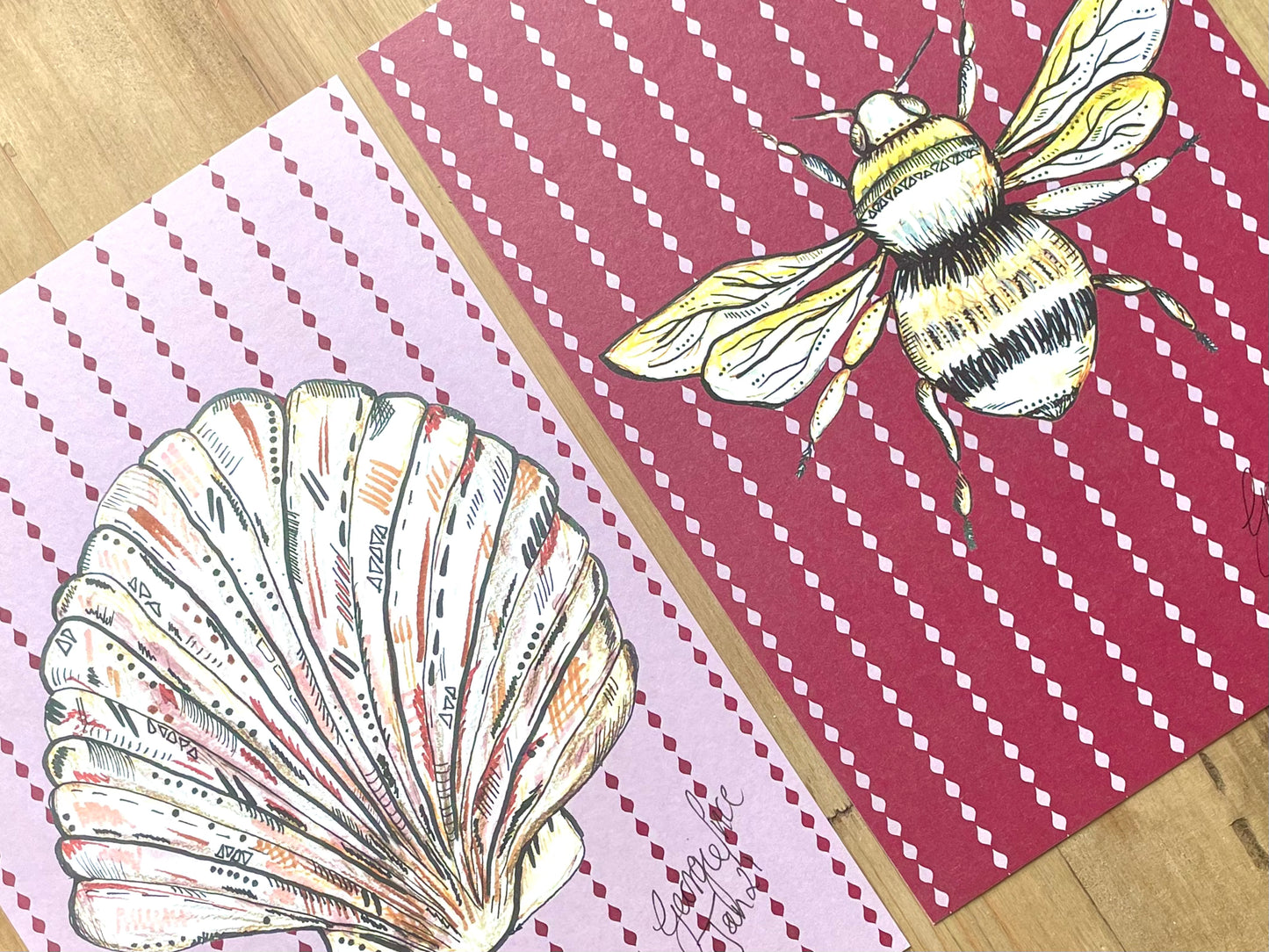 Pink shell and bee art print