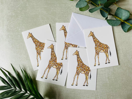 Set of 5 matching giraffe cards made in the UK