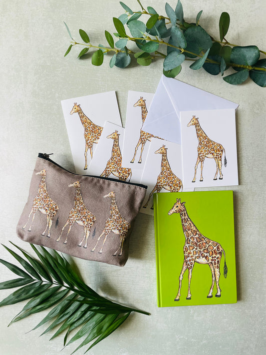 Giraffe stationery gift set with hand drawn design