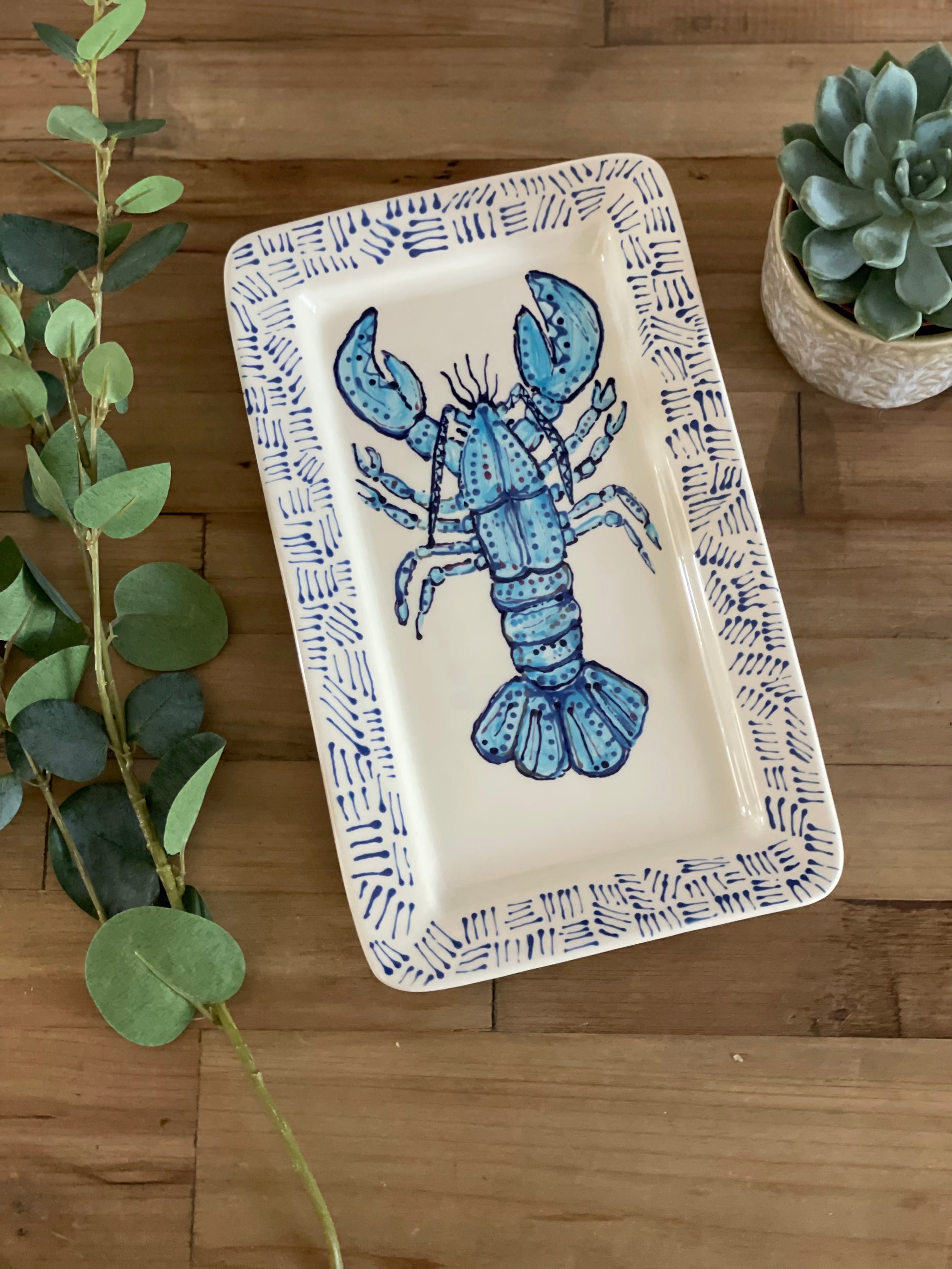 rectangle hand painted lobster platter