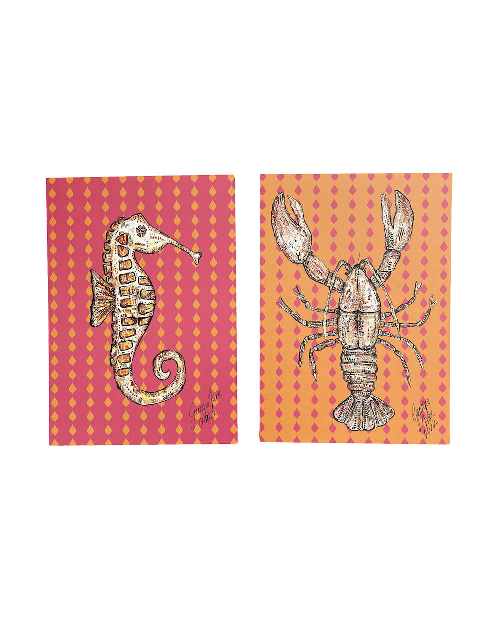 Seahorse & Lobster A5 prints