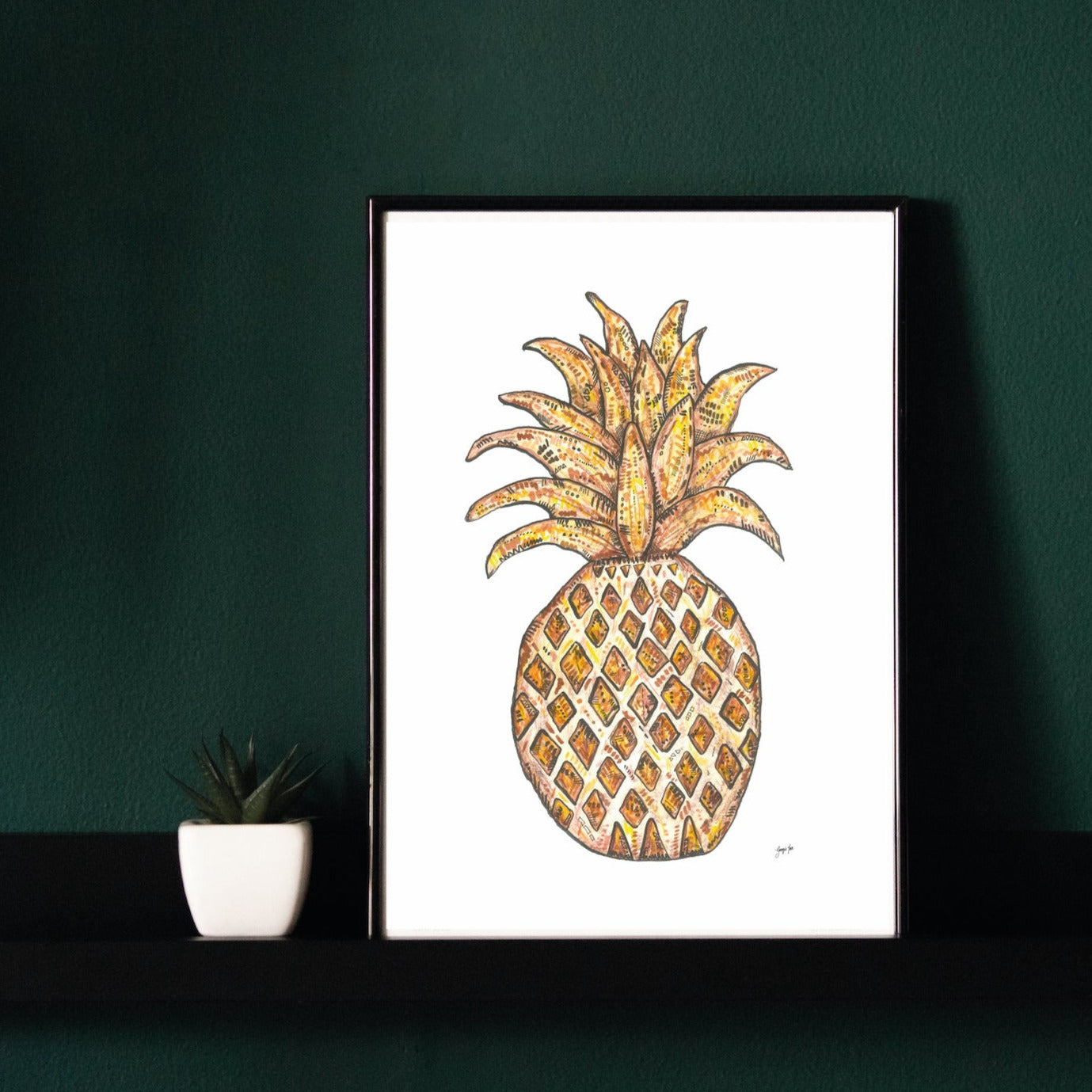 A mixed media A4 pineapple print on 250gsm paper. The pineapple print is perfect on its own adding creative flare to any space with its bold colours. 