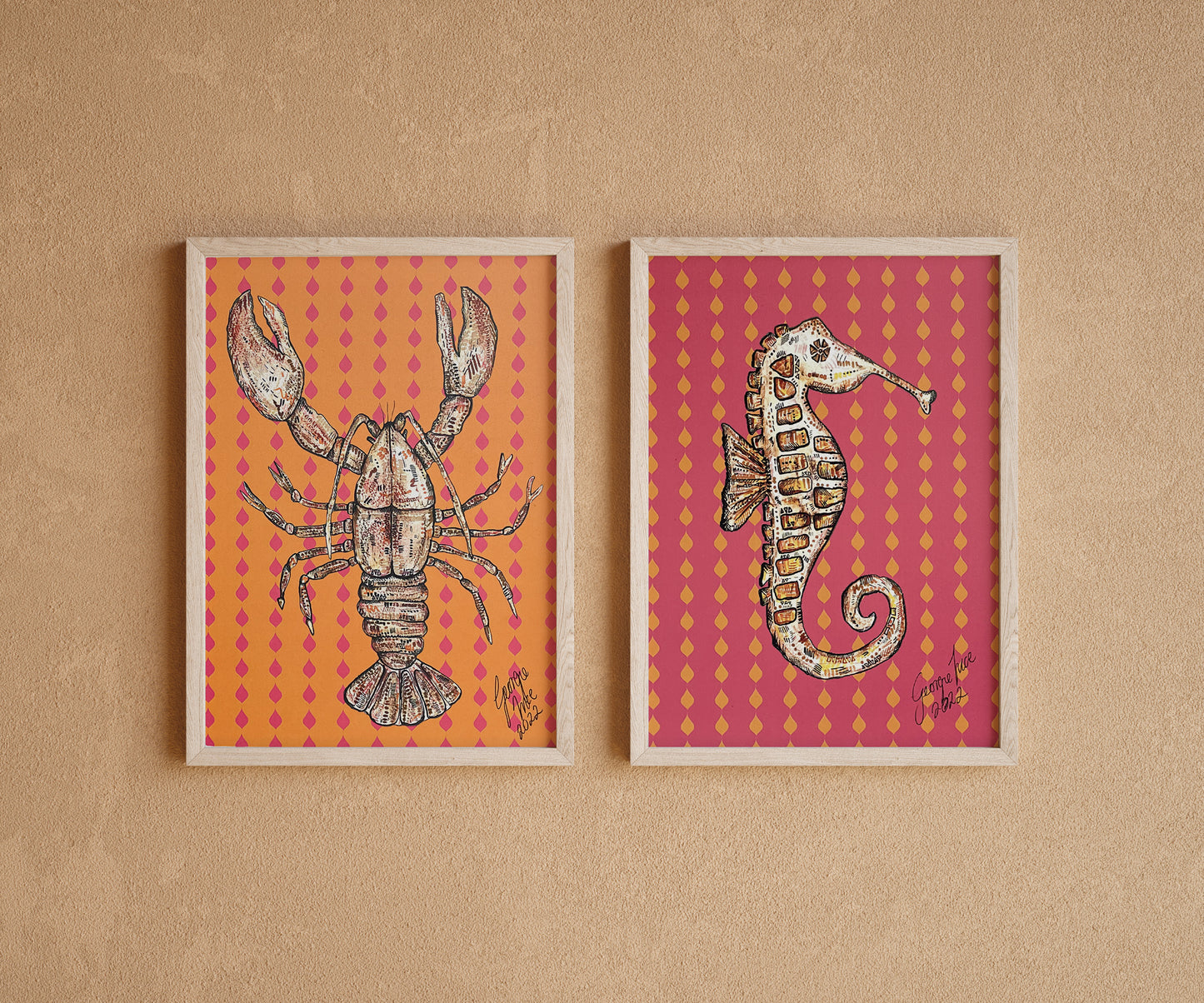 Seahorse & Lobster A5 prints