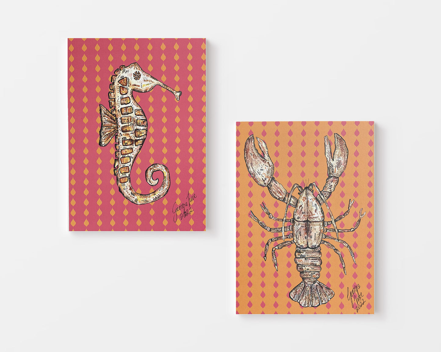 Seahorse & Lobster A5 prints