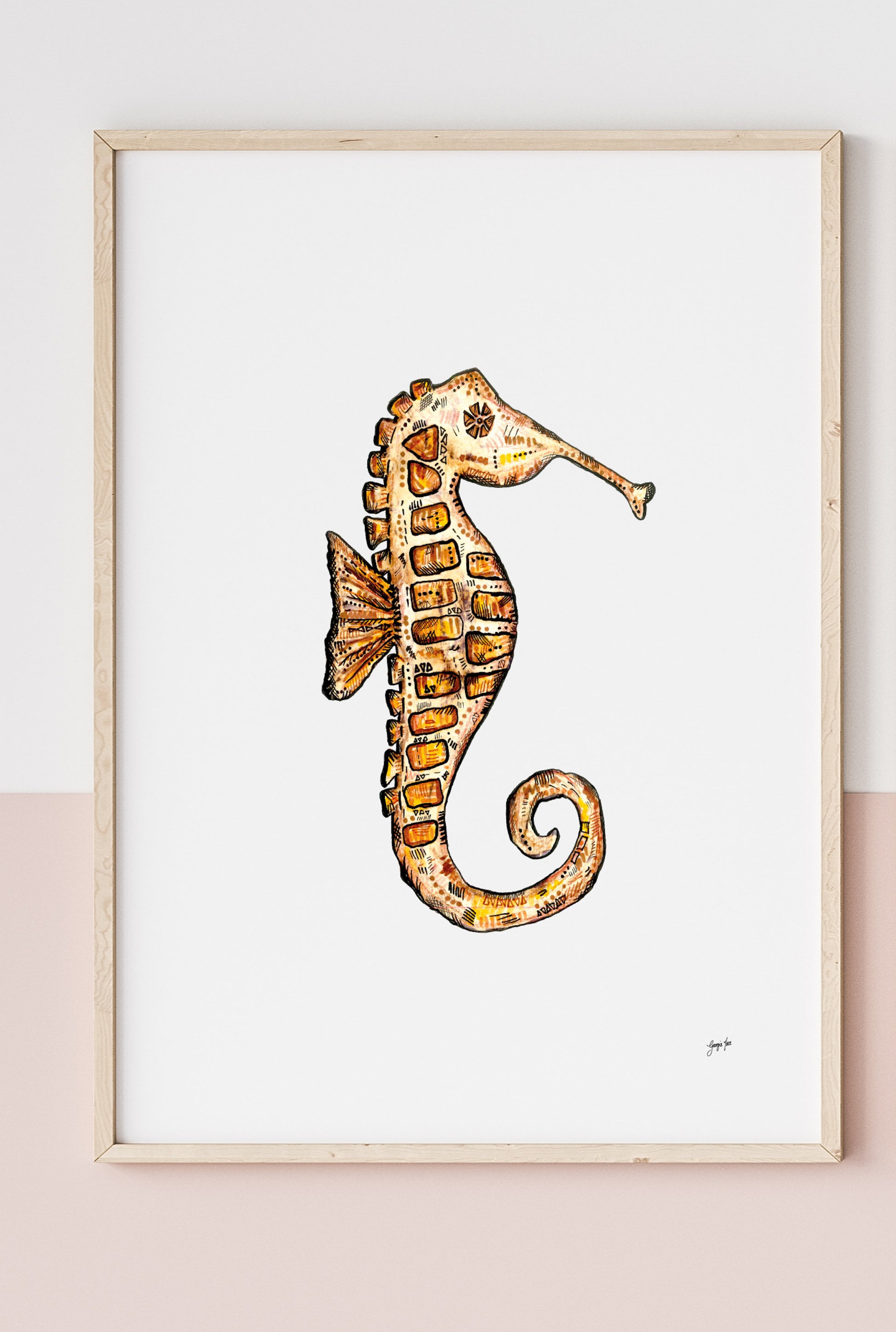 Neutral seahorse art decor